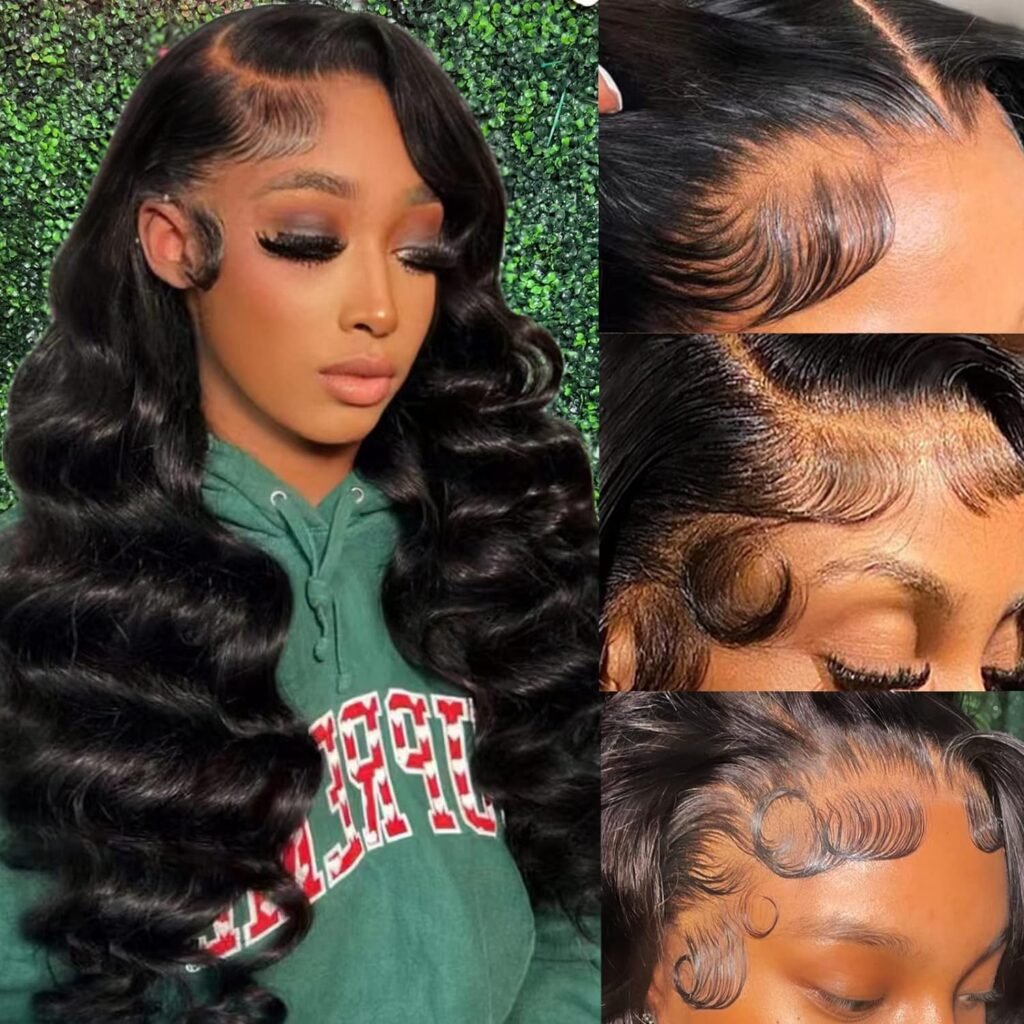 Body Wave Lace Front Wigs Human Hair Pre Plucked 13x4 HD Lace Frontal Wigs Human Hair 180 Density Natural Black Wigs for Women Human Hair Lace Front Wig with Baby Hair Glueless 22 Inch