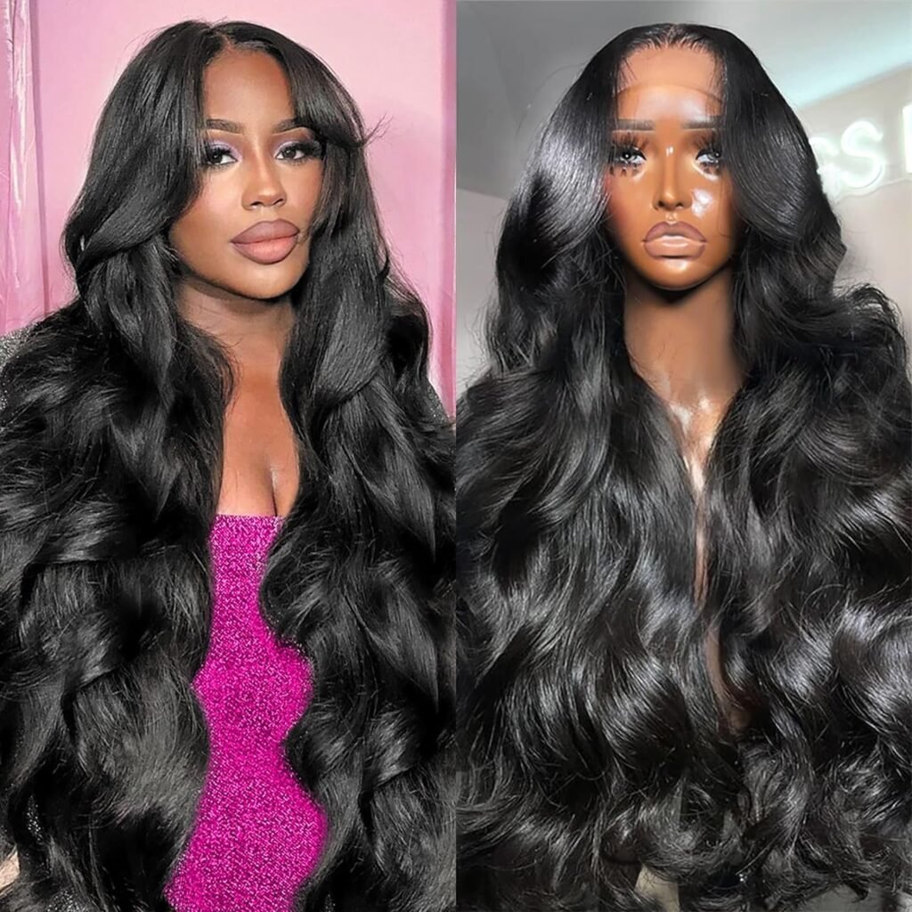 Body Wave Lace Front Wigs Human Hair Pre Plucked 13x4 HD Glueless Lace Frontal Wigs for Women 180 Dentisy Brazilian Human Hair Lace Front Wigs with Baby Hair Natural Black 28 Inch