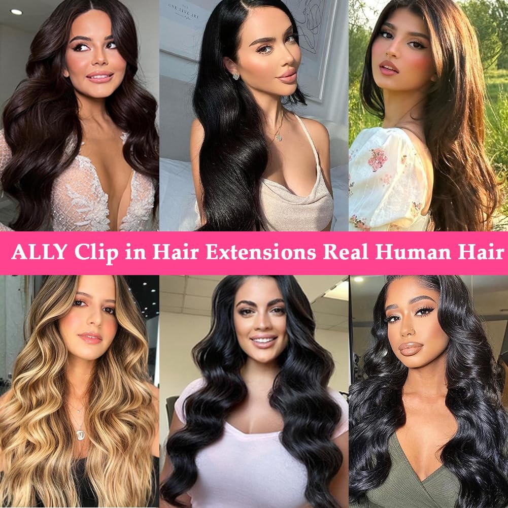 Clip in Hair Extensions Real Human Hair 100% Brazilian Remy Human Hair Clip in Hair Extensions for Black Women Seamless Straight Clip ins Soft  Natural (#1B Natural Black 16inch 80g)