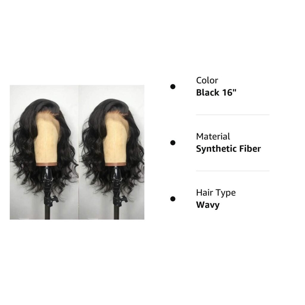 ANDRIA Hair Short Bob Lace Front Wigs Glueless Natural Wave Synthetic Heat Resistant Fiber Hair Wig With Baby Hair For Black Women 16 Inch Black Wavy Wigs