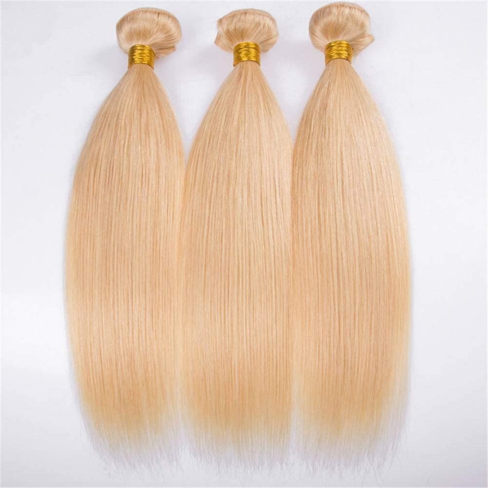 Bleach Blonde Peruvian Human Hair Wefts with 4x4 Silk Base Closure Straight 3Bundles #613 Blonde Virgin Hair Weave Bundles 3Pcs with Silk Top Closure (16 18 20+14)