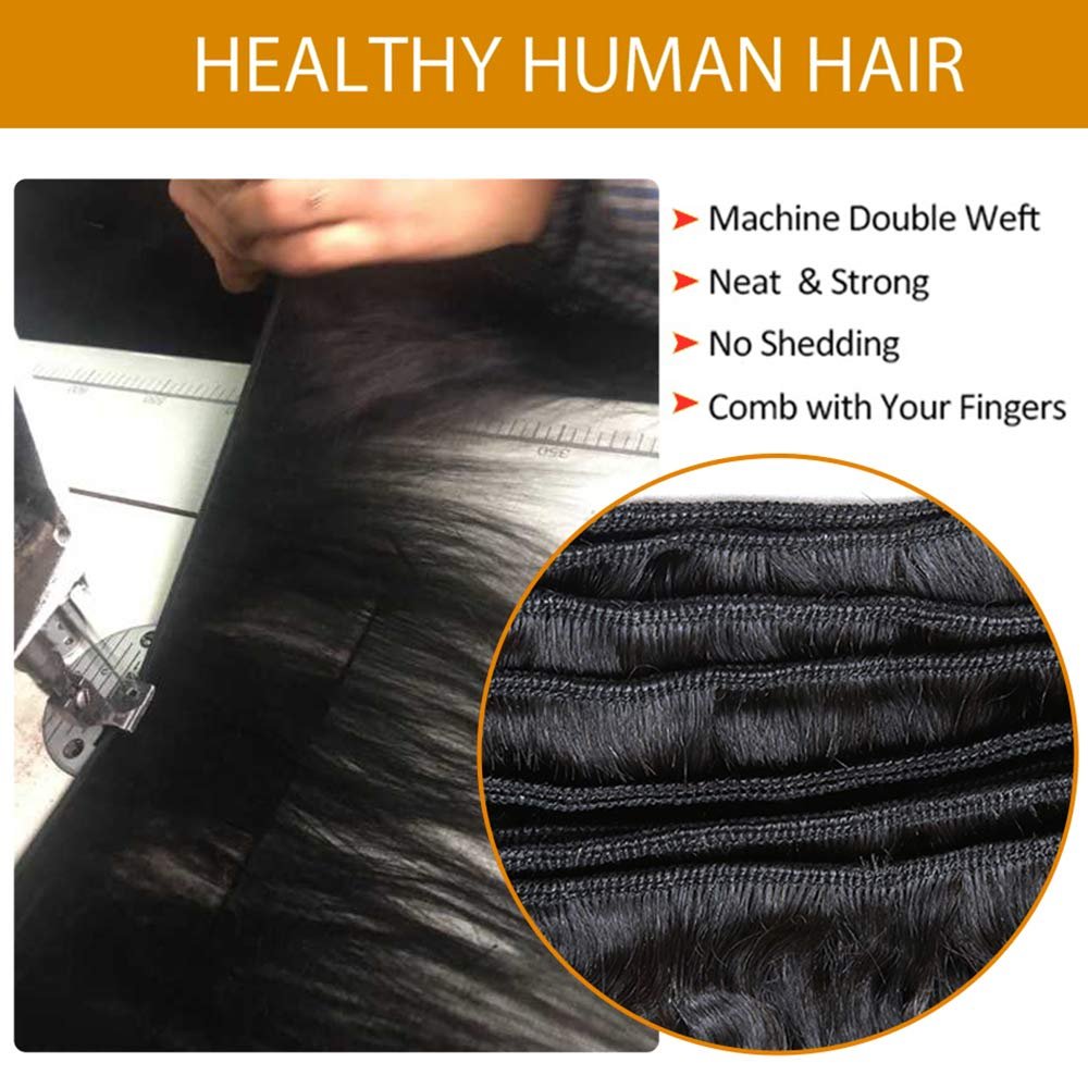 Brazilian Virgin Hair Loose Wave Bundles Human Hair 100% Unprocessed Loose Wave 3 Bundle with Free Part Closure (10 12 14+10) Human Hair Extensions Natural Color