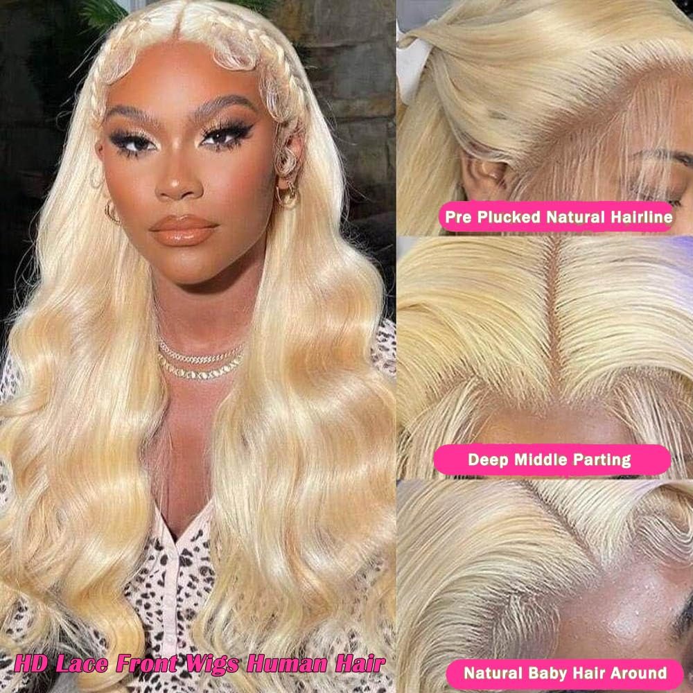 IUPin Body Wave Lace Front Wigs Human Hair Pre Plucked Bleached Knots with Baby Hair Glueless 4×4 Brazilian Virgin Lace Closure Human Hair Wigs for Black Women Natural Color 150 Density