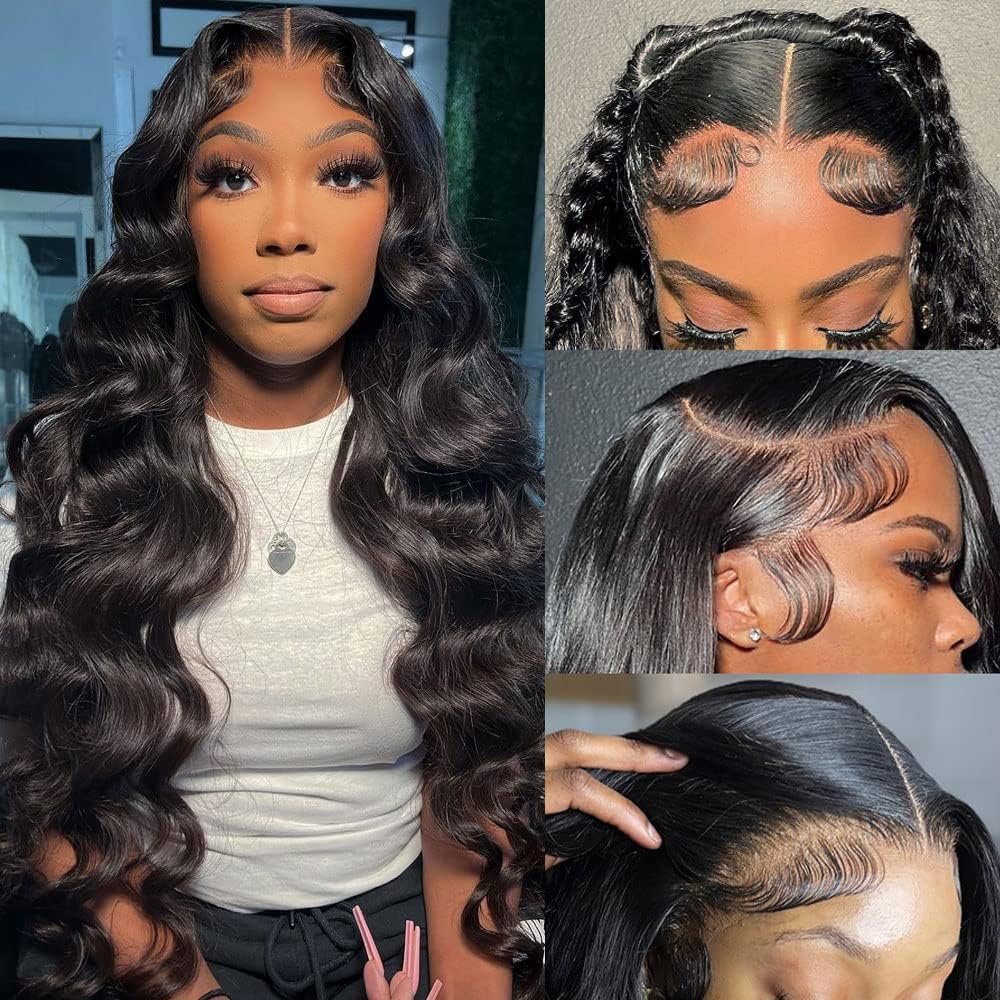 IUPin Body Wave Lace Front Wigs Human Hair Pre Plucked Bleached Knots with Baby Hair Glueless 4×4 Brazilian Virgin Lace Closure Human Hair Wigs for Black Women Natural Color 150 Density
