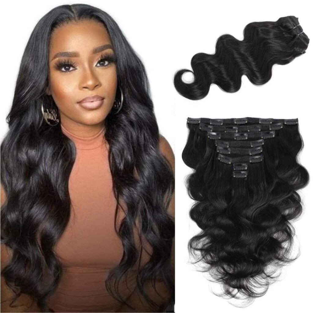 LUMIERE Clip In Hair Extensions Real Human Hair - 8Pcs With 20Clips 120G Body Wave Clip Ins Hair Extensions Unprocessed Grade 10A Brazilian Remy Hair Double Wefts Thick and Soft 10 Inch