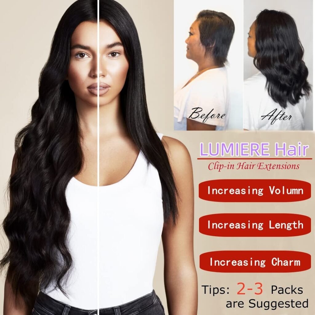 LUMIERE Clip In Hair Extensions Real Human Hair - 8Pcs With 20Clips 120G Body Wave Clip Ins Hair Extensions Unprocessed Grade 10A Brazilian Remy Hair Double Wefts Thick and Soft 10 Inch