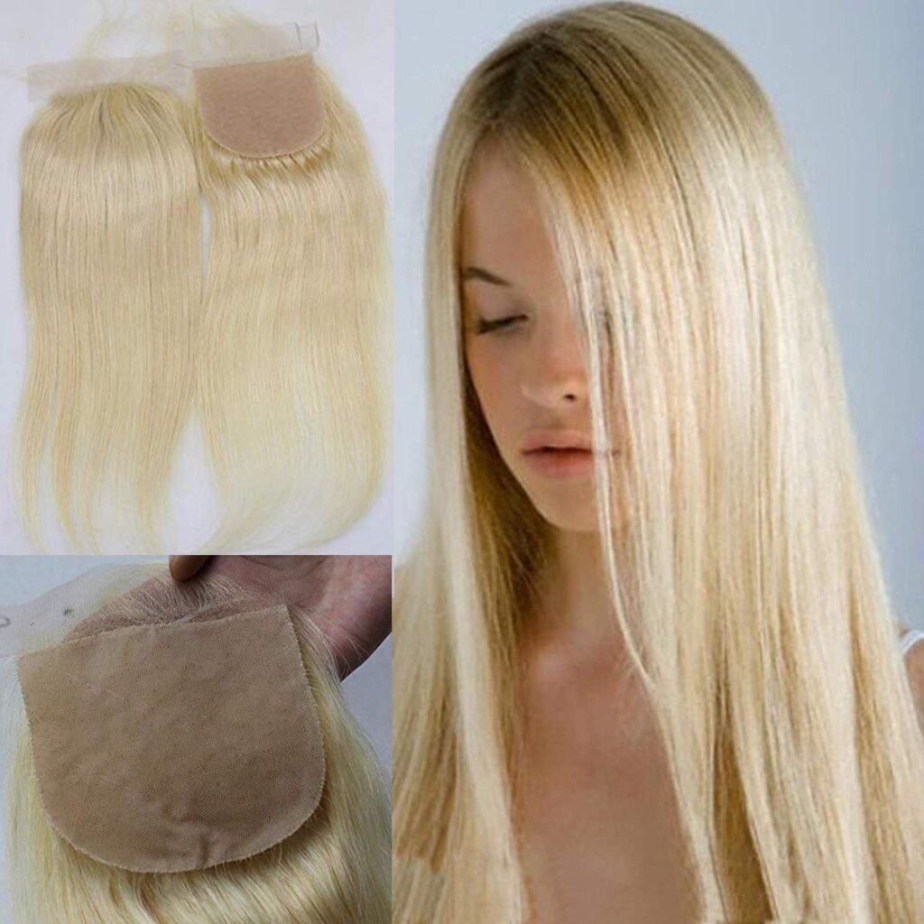 Silk Base 4x4 Inches Pre Plucked Lace Closures Brazilian Virgin Human Hair Silk Straight Natural Black Color Free Part Frontal Hairpiece with Baby Hair for Women 14 INCH