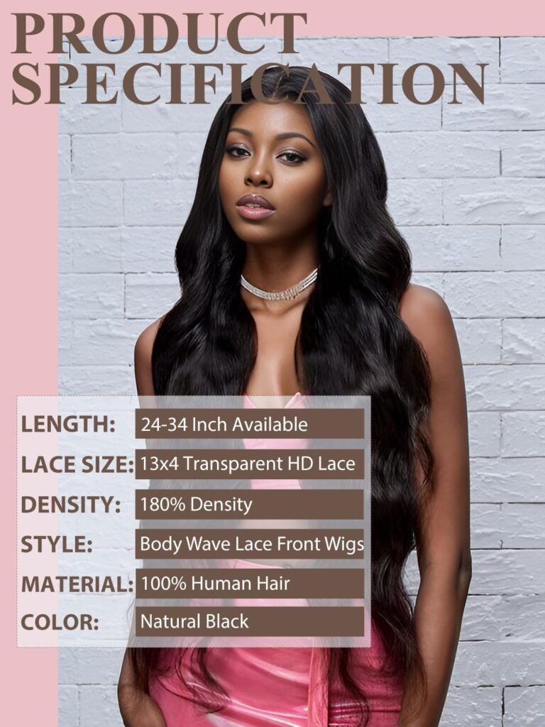 30 Inch Body Wave Lace Front Wigs Human Hair Pre Plucked 180% Density 13x4 Transparent HD Lace Front Wigs for Women Glueless Frontal Wigs with Baby Hair Natural Black Human Hair Wig