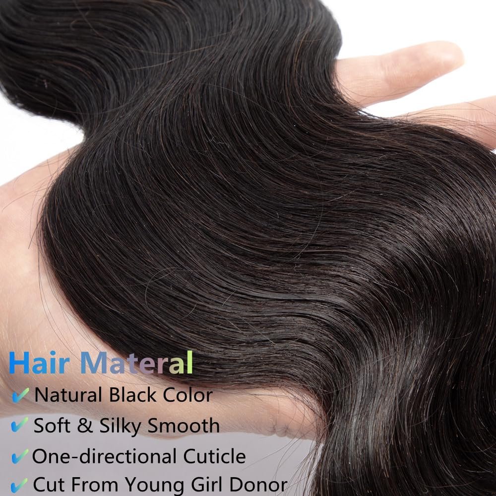 Human Hair Bundles 18 20 22 Inch Body Wave Bundles Human Hair 12A 100% Unprocessed Brazilian Virgin Hair Weave 3 Bundles Deals Human Hair Natural Black Color (18 20 22, Body Wave 3 Bundles)