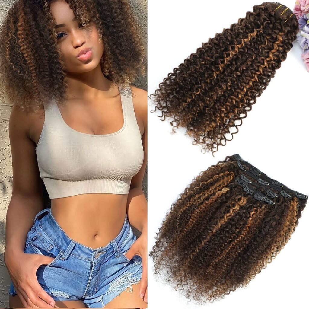 Kinky Curly Clip In Hair Extensions for Black Women, Urbeauty 10 inch Curly Hair Extensions Clip in Human Hair, 3c 4a Kinky Curly for Women