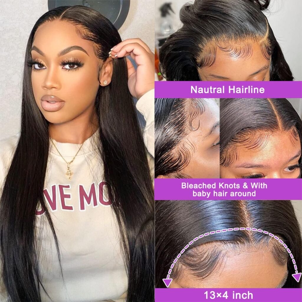 NVL Lace Front Wigs Human Hair Pre Plucked with Baby Hair 160 Density 13x4 HD Transparent Straight Lace Front Wigs for Women Human Hair Glueless (22 Inch, Natural Color)