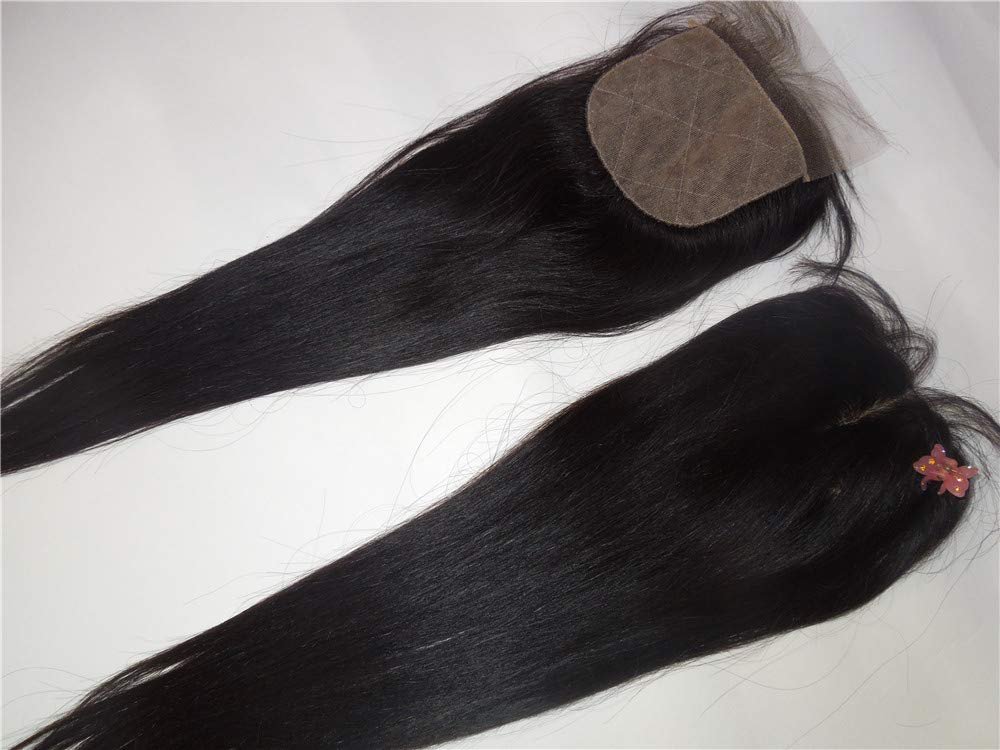 Silk Base Closure 16 Mid Part Brazilian Hair 100% Remy Human Hair Straight Natural Color
