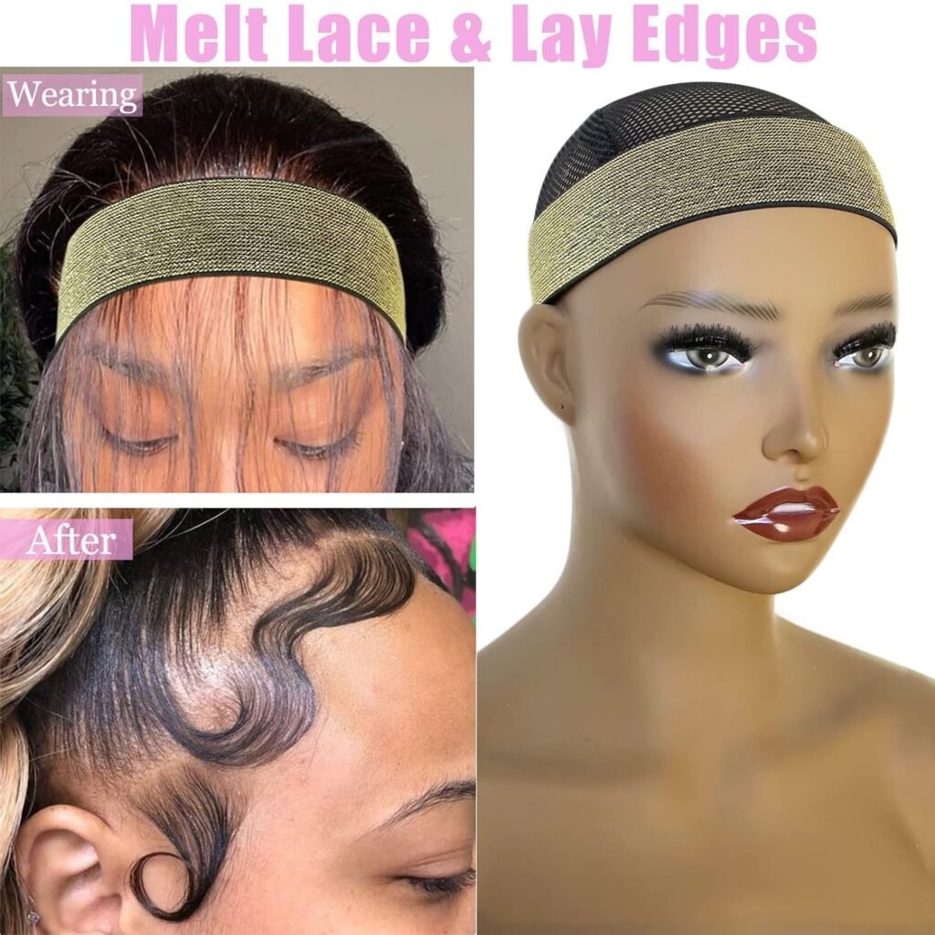 Wig Band 2 Pcs Elastic Bands for Wig Lace Front Wig Edge Band for Women Wig Bands for Keeping Wigs in Place Lace Melting Band for Baby Hair Wig Grip Headband Edge Wrap to Lay Edges Wig Accessories