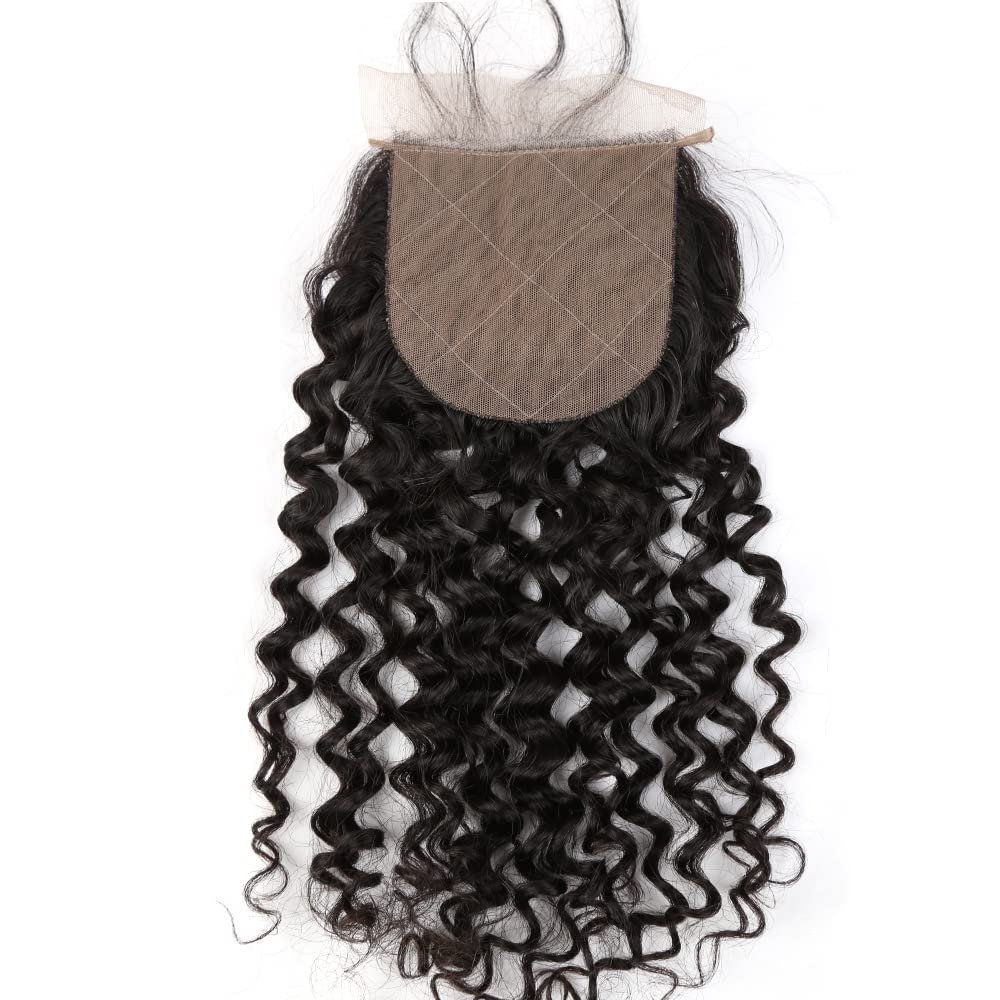 10A12 Silk Base Closure with Baby Hair Curly Wave Virgin Hair Closure 4X4 Free Part Natural Color