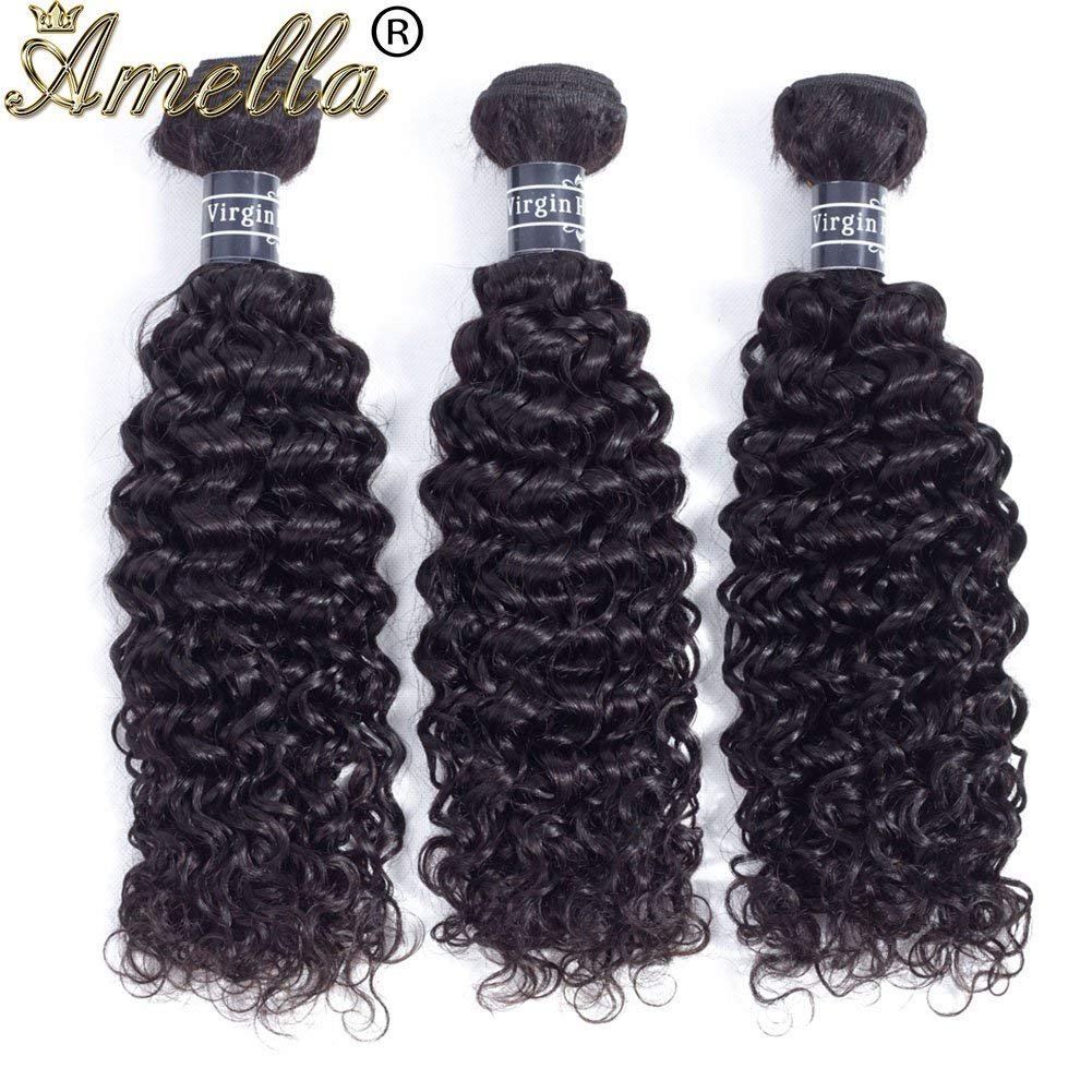 Amella Hair 8A Brazilian Curly Hair Weave 3 Bundles (14 16 18 inch,285g) Virgin Kinky Human Hair 100% Unprocessed Hair Weft Extensions Natural Black Color