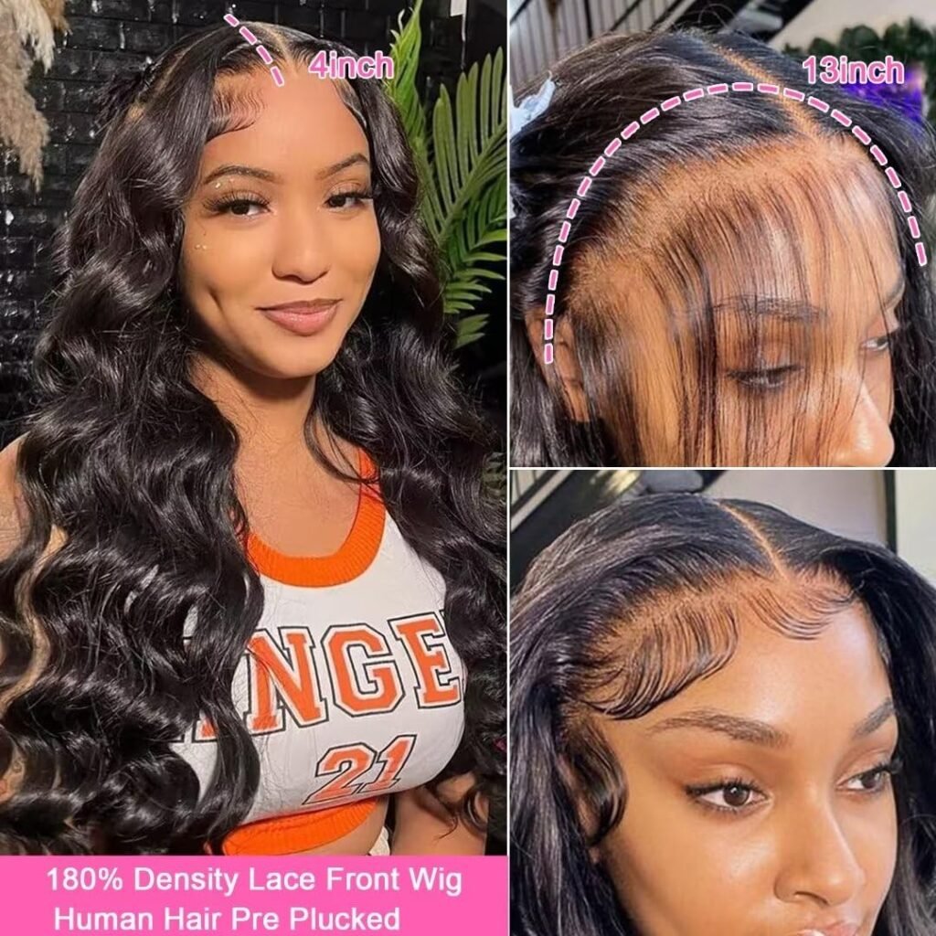 Body Wave Lace Front Wigs Human Hair Pre Plucked 13x4 HD Transparent Lace Frontal Wigs Human Hair with Baby Hair 180 Density Glueless Human Hair Wigs for Black Women Natural Color 20 Inch