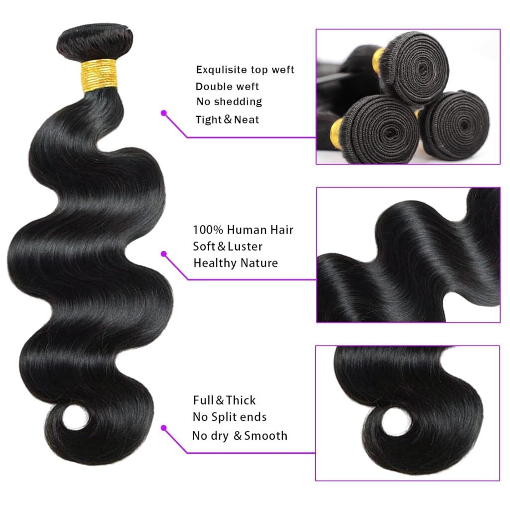 Human Hair Bundles (10 12 14 Inch) Straight 3 Bundles Human Hair Brazilian Virgin Remy Black Weave Hair Bundles Double Weft 100% Unprocessed Extension Natural Color