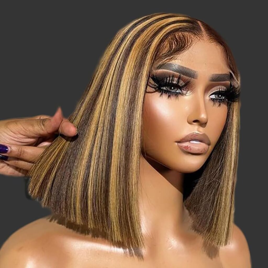 mogge Blonde Bob Wigs Human Hair 613 Blonde Bob Wig 13x4 HD Transparent Lace Front Bob Wigs For Women Pre Plucked With Baby Hair Glueless Short Straight Cut Bob Wig 10 Inch