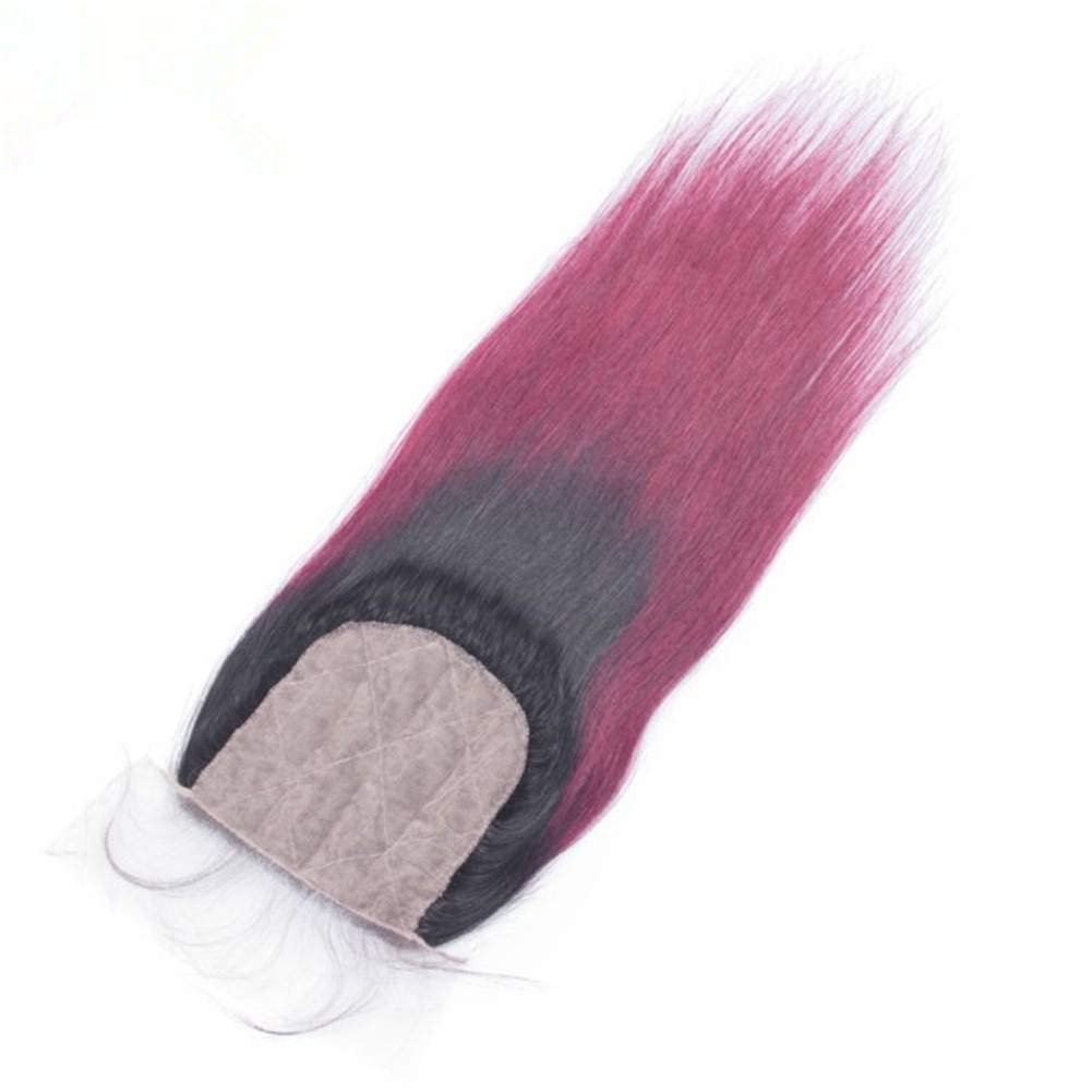 Wine Red Ombre Peruvian Virgin Human Hair Wefts with Silk Top Closure Straight 3Bundles #1B/99J Burgundy Red Ombre Weaves with 4x4 Silk Base Closure 4Pcs Lot (20 22 24+20)