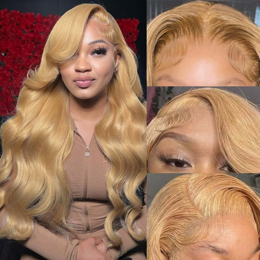 Highlight Ombre Lace Front Wig Human Hair 13x4 HD Transparent 4/27 Honey Blonde Lace Frontal Wigs Pre Plucked with Baby Hair 180% Density Straight Lace Front wigs Human Hair Colored 22 Inch