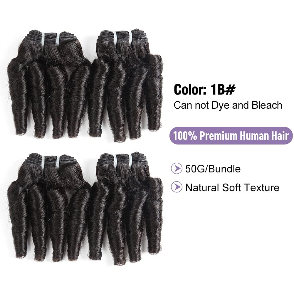 Molefi Brazilian Funmi Hair Loose Wave 4 Bundles Spiral Curl Hair Bundles Short Curly Weave 9A Unprocessed Brazilian Human Hair Extensions 50g/pc Full Head Natural Color (8 8 8 8 Inch)